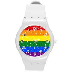 Sparkly Rainbow Flag Round Plastic Sport Watch (m) by Valentinaart