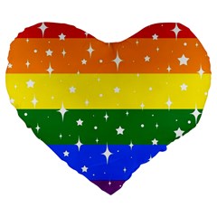 Sparkly Rainbow Flag Large 19  Premium Flano Heart Shape Cushions by Valentinaart