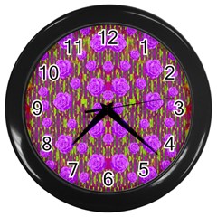 Roses Dancing On A Tulip Field Of Festive Colors Wall Clocks (black) by pepitasart