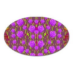 Roses Dancing On A Tulip Field Of Festive Colors Oval Magnet by pepitasart