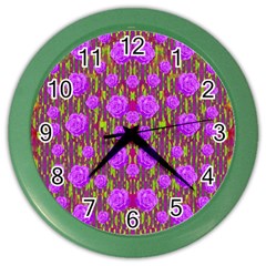 Roses Dancing On A Tulip Field Of Festive Colors Color Wall Clocks by pepitasart