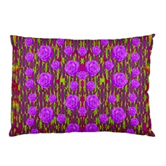 Roses Dancing On A Tulip Field Of Festive Colors Pillow Case by pepitasart