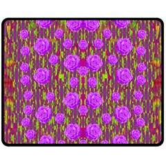 Roses Dancing On A Tulip Field Of Festive Colors Double Sided Fleece Blanket (medium)  by pepitasart