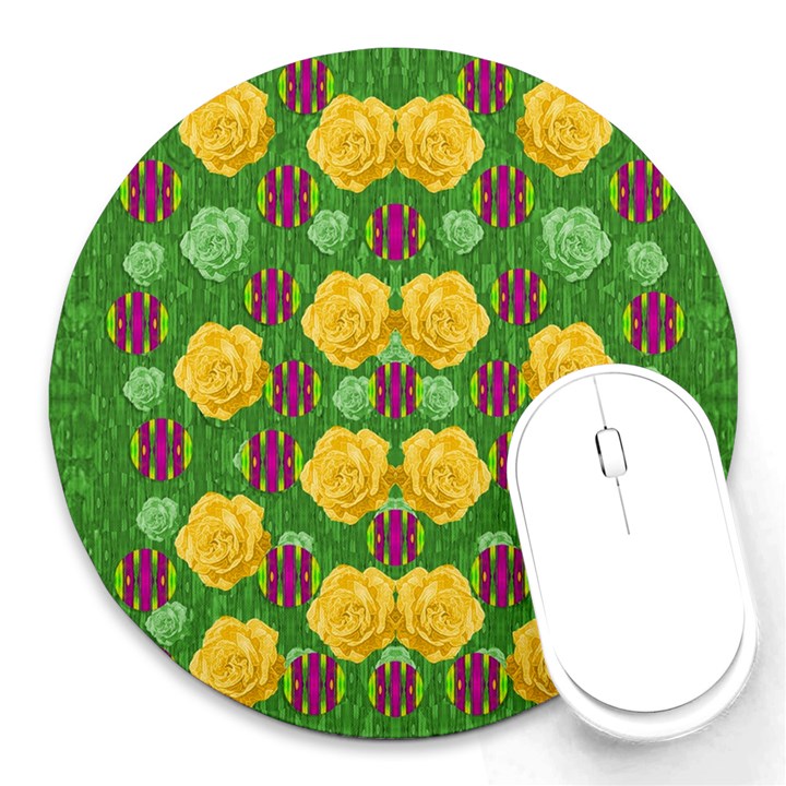 Roses Dancing On  Tulip Fields Forever Round Mousepads