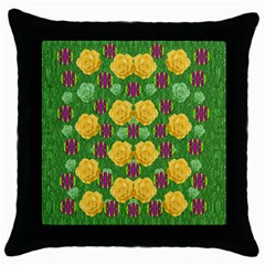 Roses Dancing On  Tulip Fields Forever Throw Pillow Case (black) by pepitasart