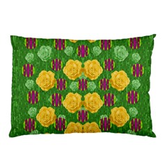 Roses Dancing On  Tulip Fields Forever Pillow Case by pepitasart