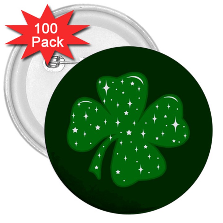 Sparkly Clover 3  Buttons (100 pack) 