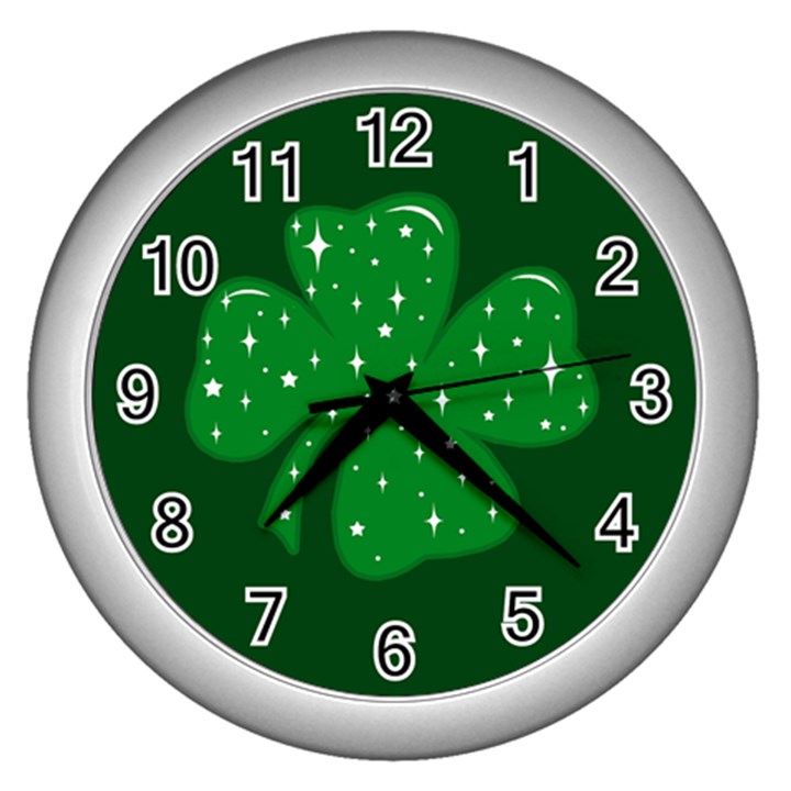 Sparkly Clover Wall Clocks (Silver) 