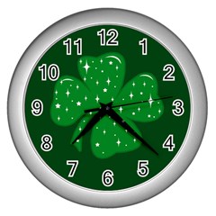 Sparkly Clover Wall Clocks (silver)  by Valentinaart