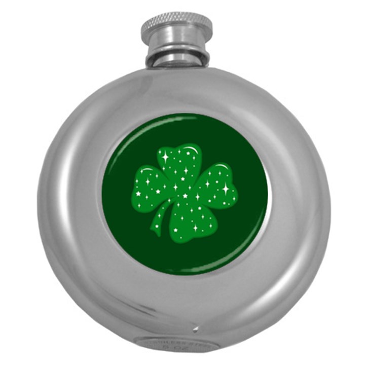 Sparkly Clover Round Hip Flask (5 oz)