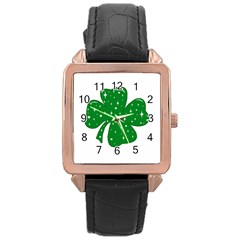 Sparkly Clover Rose Gold Leather Watch 