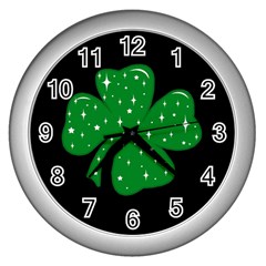 Sparkly Clover Wall Clocks (silver)  by Valentinaart