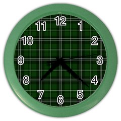 Green Plaid Pattern Color Wall Clocks by Valentinaart