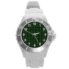 Green Plaid Pattern Round Plastic Sport Watch (l) by Valentinaart