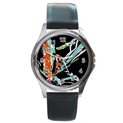 Multicolor Abstract Design Round Metal Watch by dflcprints