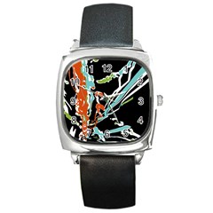 Multicolor Abstract Design Square Metal Watch by dflcprints