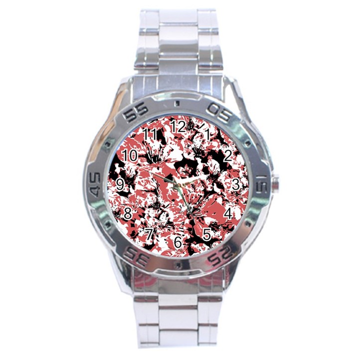 Textured Floral Collage Stainless Steel Analogue Watch