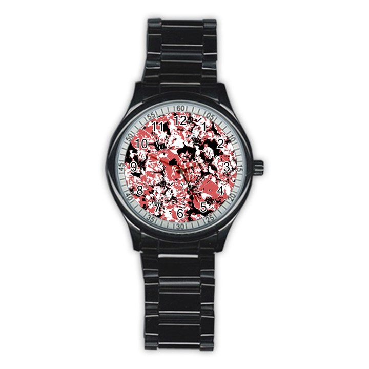 Textured Floral Collage Stainless Steel Round Watch