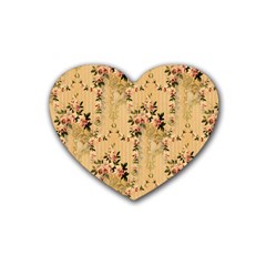 Vintage Floral Pattern Rubber Coaster (heart) 