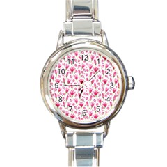 Watercolor Spring Flowers pattern Round Italian Charm Watch