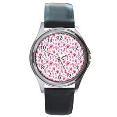 Watercolor Spring Flowers pattern Round Metal Watch