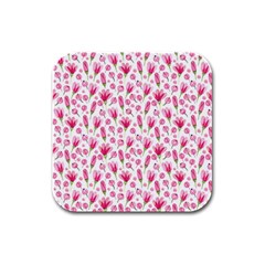 Watercolor Spring Flowers pattern Rubber Square Coaster (4 pack) 