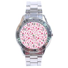 Watercolor Spring Flowers pattern Stainless Steel Analogue Watch