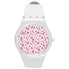 Watercolor Spring Flowers pattern Round Plastic Sport Watch (M)