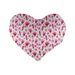 Watercolor Spring Flowers pattern Standard 16  Premium Heart Shape Cushions