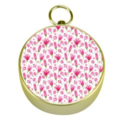 Watercolor Spring Flowers pattern Gold Compasses