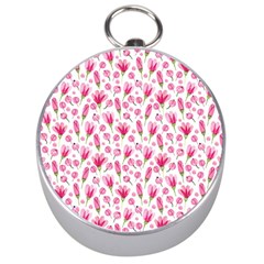 Watercolor Spring Flowers pattern Silver Compasses