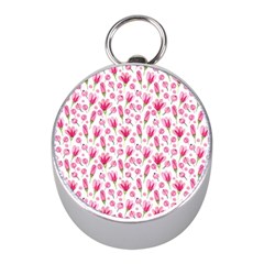 Watercolor Spring Flowers pattern Mini Silver Compasses