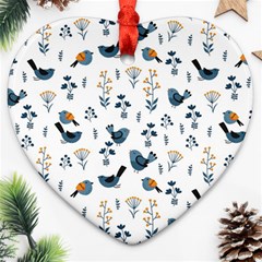 Spring Flowers And Birds Pattern Ornament (heart)