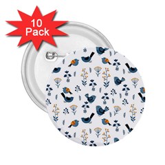 Spring Flowers And Birds Pattern 2 25  Buttons (10 Pack)  by TastefulDesigns