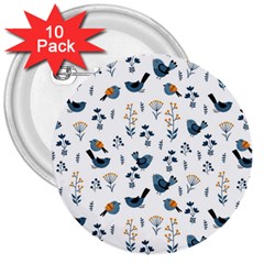 Spring Flowers And Birds Pattern 3  Buttons (10 Pack)  by TastefulDesigns