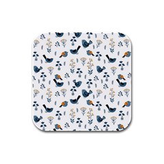 Spring Flowers And Birds Pattern Rubber Square Coaster (4 Pack)  by TastefulDesigns