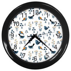 Spring Flowers And Birds Pattern Wall Clocks (black) by TastefulDesigns