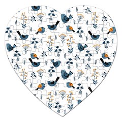 Spring Flowers And Birds Pattern Jigsaw Puzzle (heart) by TastefulDesigns