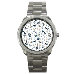 Spring Flowers And Birds Pattern Sport Metal Watch