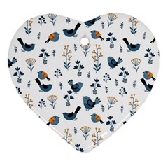 Spring Flowers And Birds Pattern Heart Ornament (two Sides)