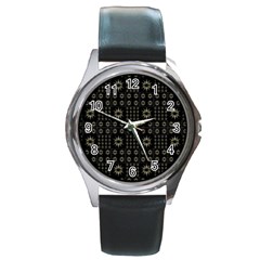 Dark Ethnic Stars Motif Pattern Round Metal Watch by dflcprints