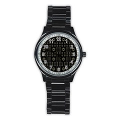 Dark Ethnic Stars Motif Pattern Stainless Steel Round Watch by dflcprints