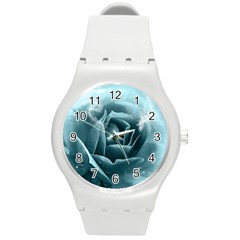 Beautiful Blue Roses With Water Drops Round Plastic Sport Watch (m) by FantasyWorld7