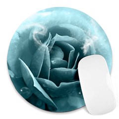 Beautiful Blue Roses With Water Drops Round Mousepads by FantasyWorld7