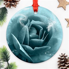 Beautiful Blue Roses With Water Drops Ornament (round) by FantasyWorld7