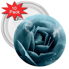 Beautiful Blue Roses With Water Drops 3  Buttons (10 Pack)  by FantasyWorld7