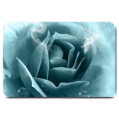 Beautiful Blue Roses With Water Drops Large Doormat  by FantasyWorld7