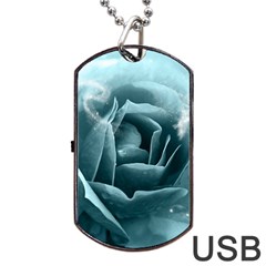 Beautiful Blue Roses With Water Drops Dog Tag Usb Flash (one Side) by FantasyWorld7