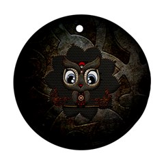 Wonderful Cute  Steampunk Owl Round Ornament (two Sides) by FantasyWorld7