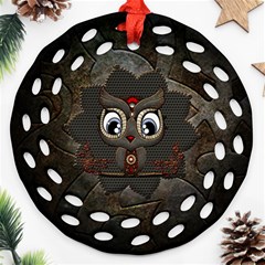 Wonderful Cute  Steampunk Owl Round Filigree Ornament (two Sides) by FantasyWorld7